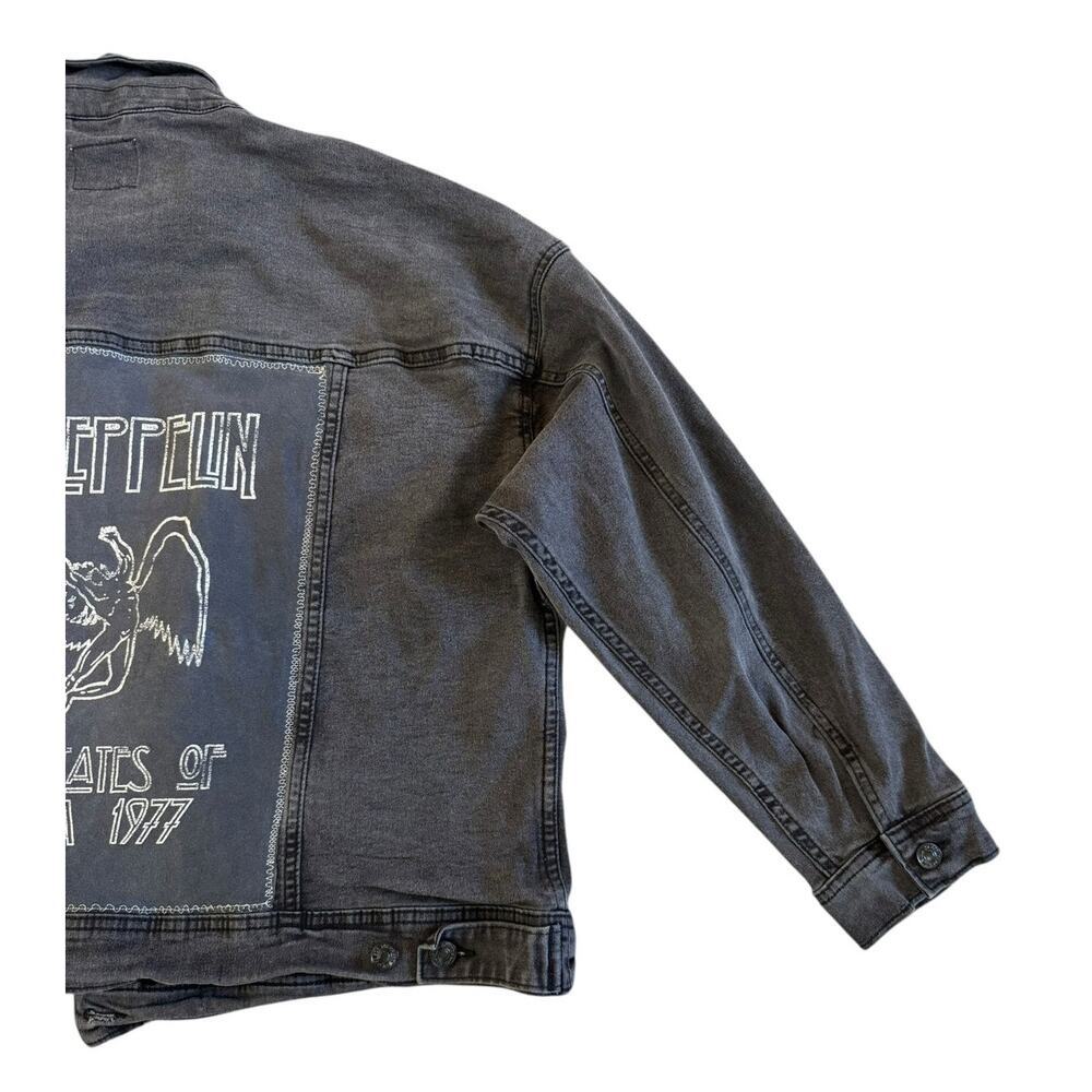 LED ZEPPELIN Upcycled Gray Denim Jacket Retro Vintage Band 60s Rock Size 2XL - Picture 9 of 11